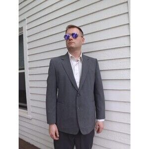 Mens Gray Sport Coat Suit Jacket Pinstripe 44 Haggar Machine Washable